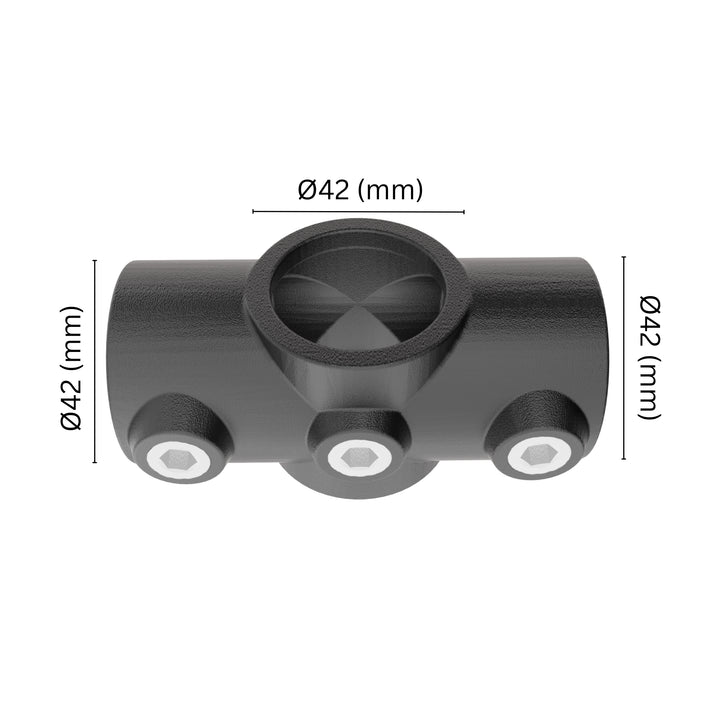 Two Socket Cross Tube Clamp 42 mm with labeled dimensions.