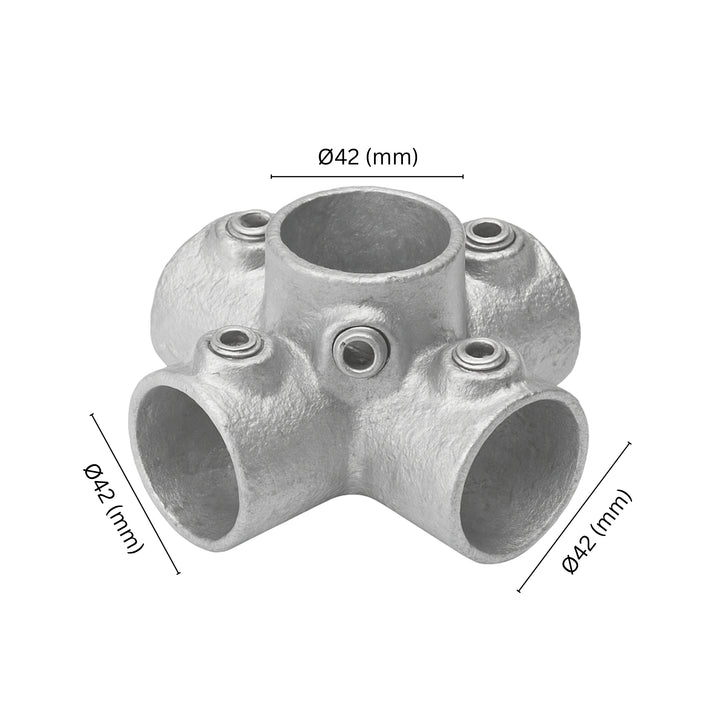4-way cross tube clamp fitting 42 mm with labeled dimension.