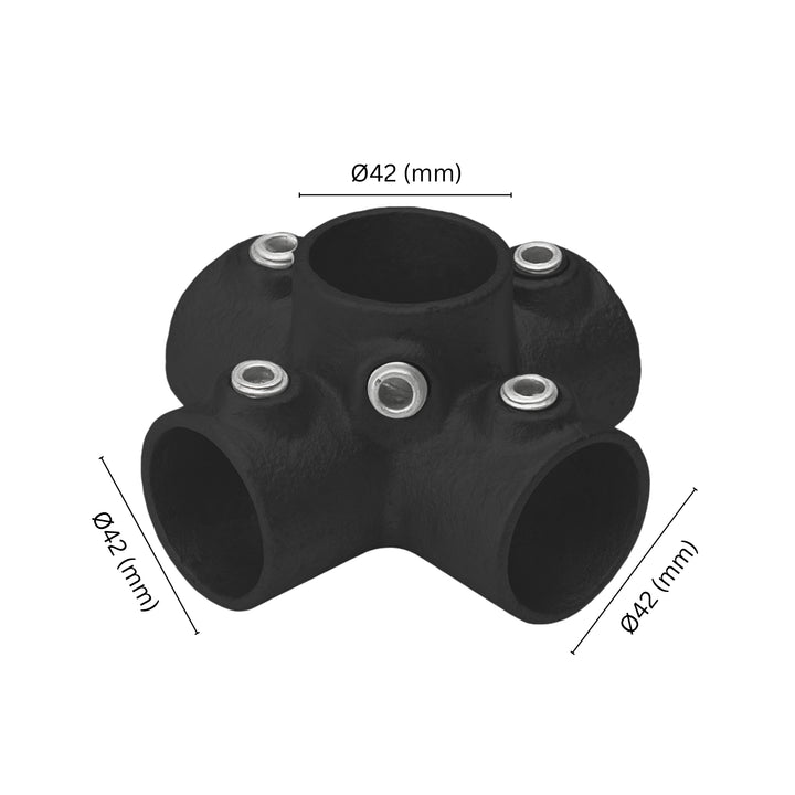 4-way cross tube clamp fitting 42 mm with labeled dimension.