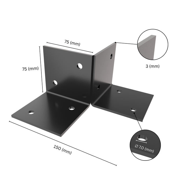 pergola floor bracket with labeled dimensions.
