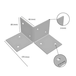 pergola floor bracket with labeled dimensions.