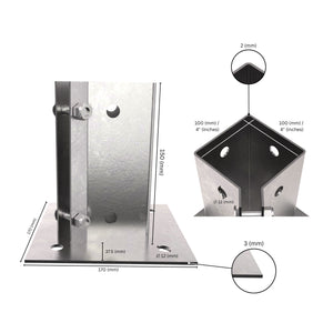Swift Clamp Bolt Down Post Support with labeled dimensions.