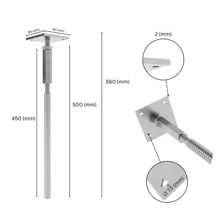 Concrete in post support T shape with labeled size dimesnions.