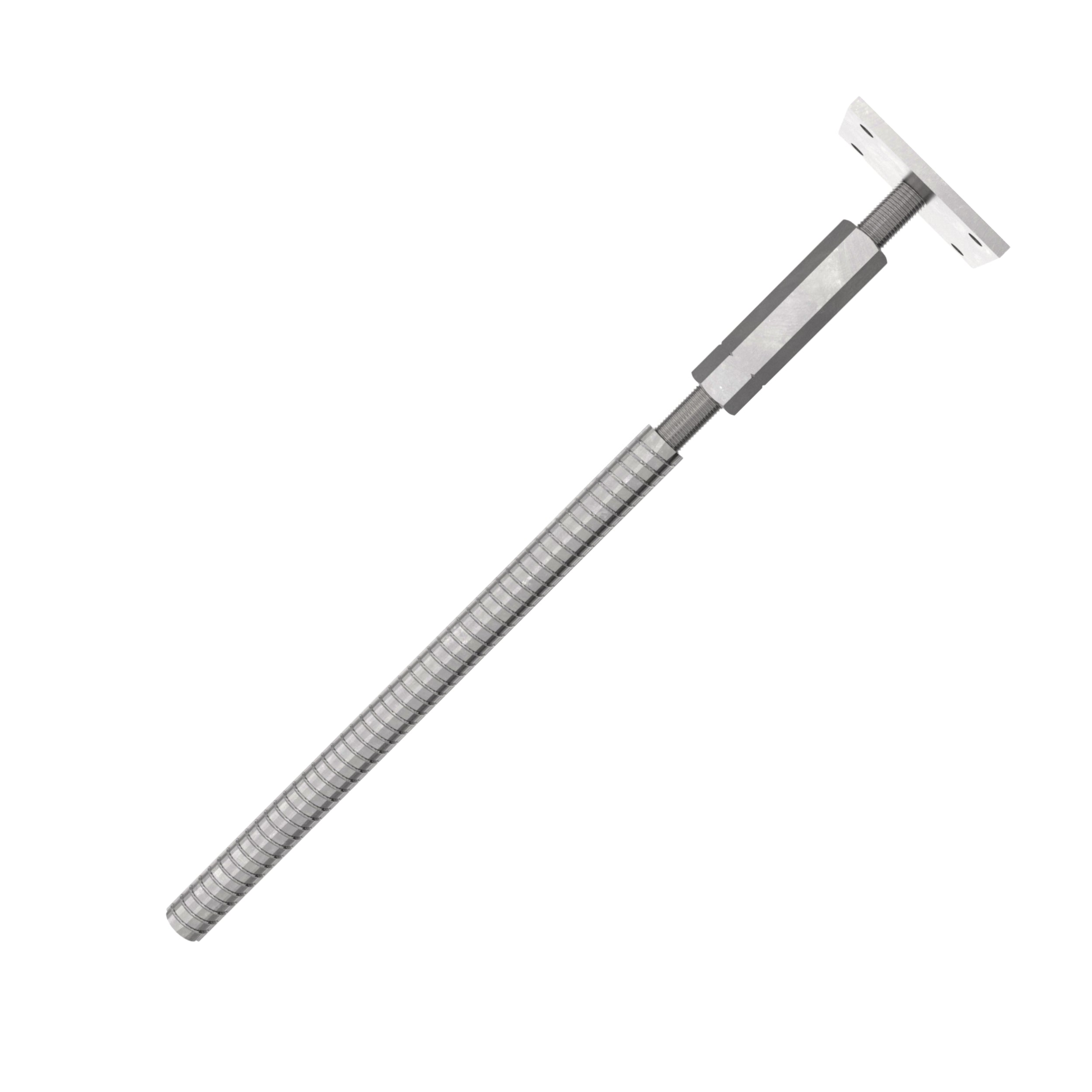 Adjustable T post support for concrete with lock and long nut