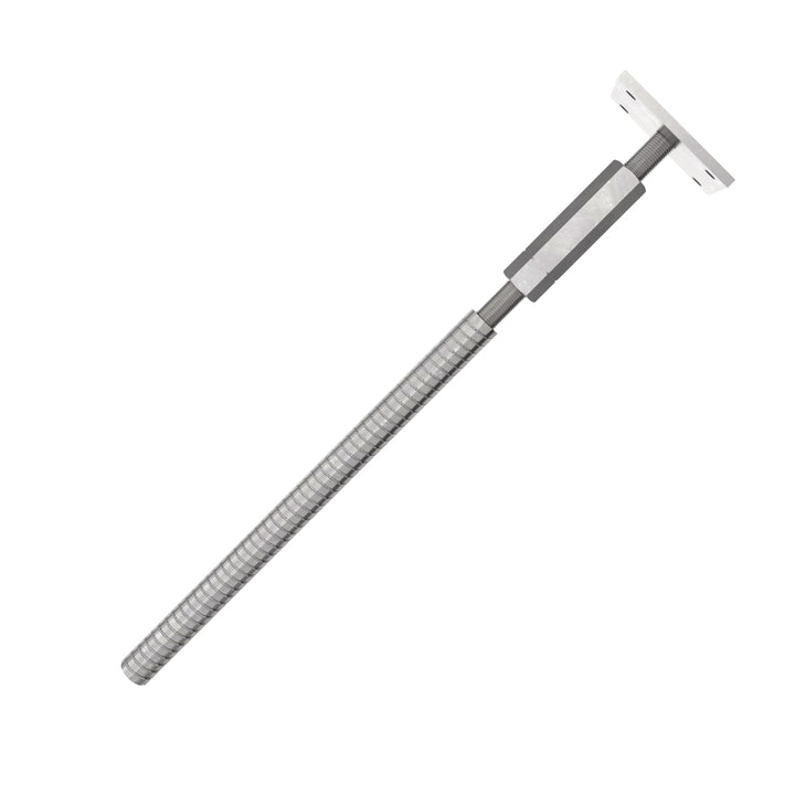 Adjustable T post support for concrete with lock and long nut