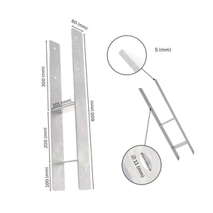 H post support with labeled dimensions showing height, width and sleeve specifications.