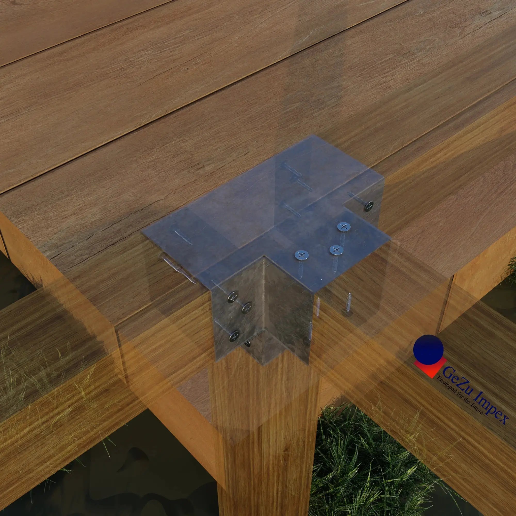 X shaped metal post connector installation visual.