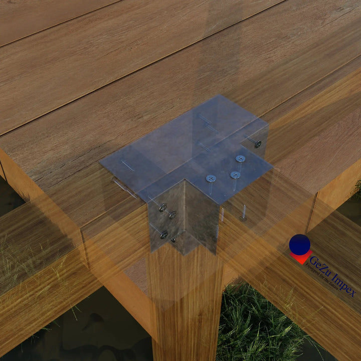 X shaped metal post connector installation visual.
