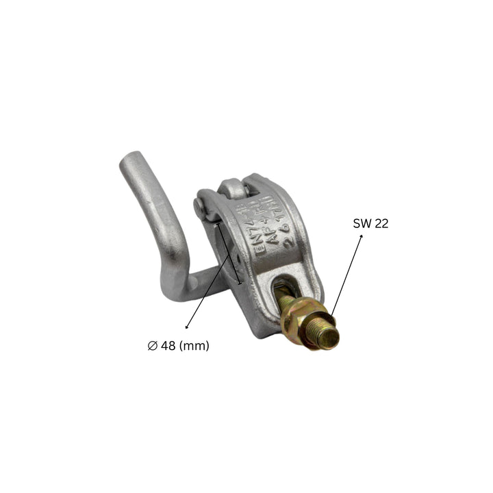 Scaffold half coupler with hook dimensions.