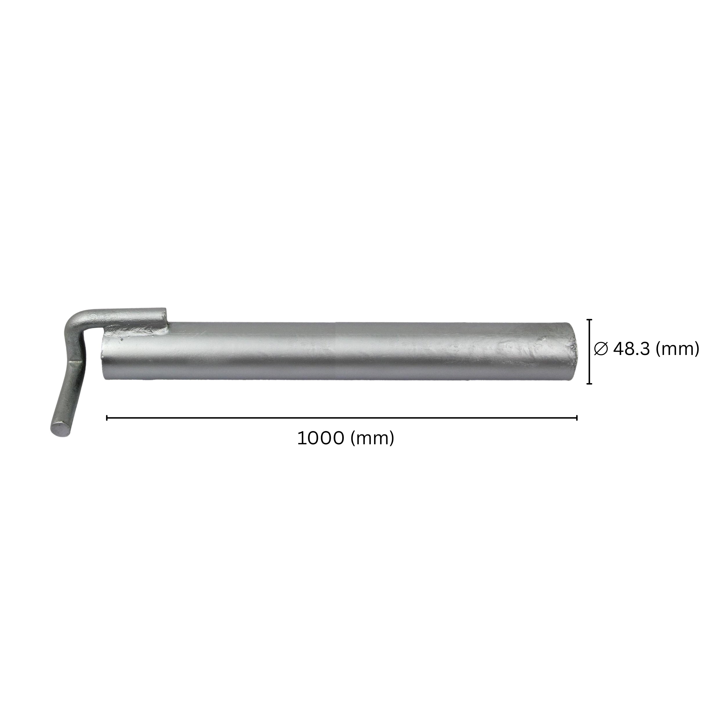 Scaffold wall tie anchor tube showing labeled size and dimensions.