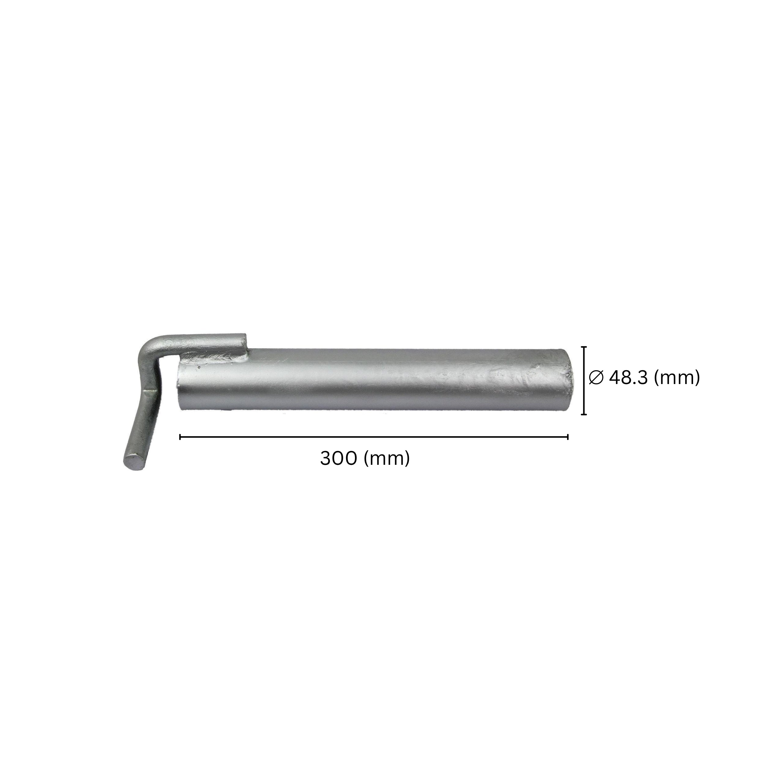 Scaffold wall tie anchor tube showing labeled size and dimensions.