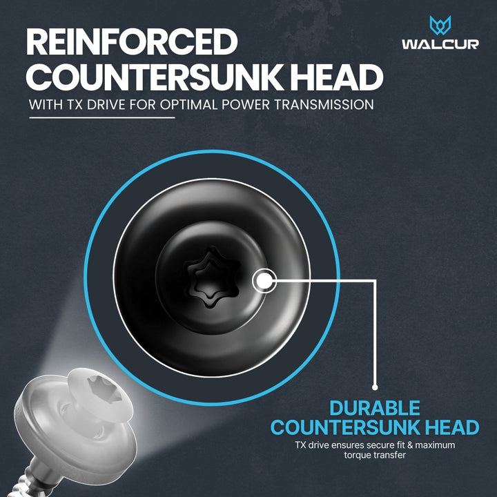 Countersunk head roofing screw with washer