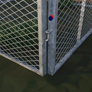 Square Mesh Composter with metal frame corner showing latch mechanism.