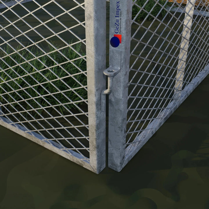 Square Mesh Composter with metal frame corner showing latch mechanism.