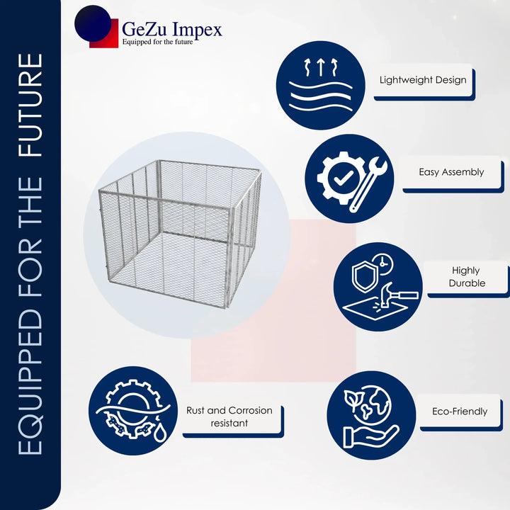 Metal square garden composter wire mesh frame displayed with features.